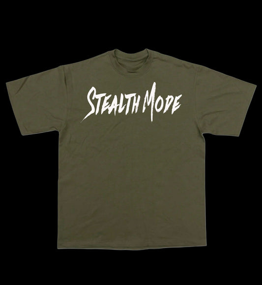 Stealth Mode OG logo white on olive green